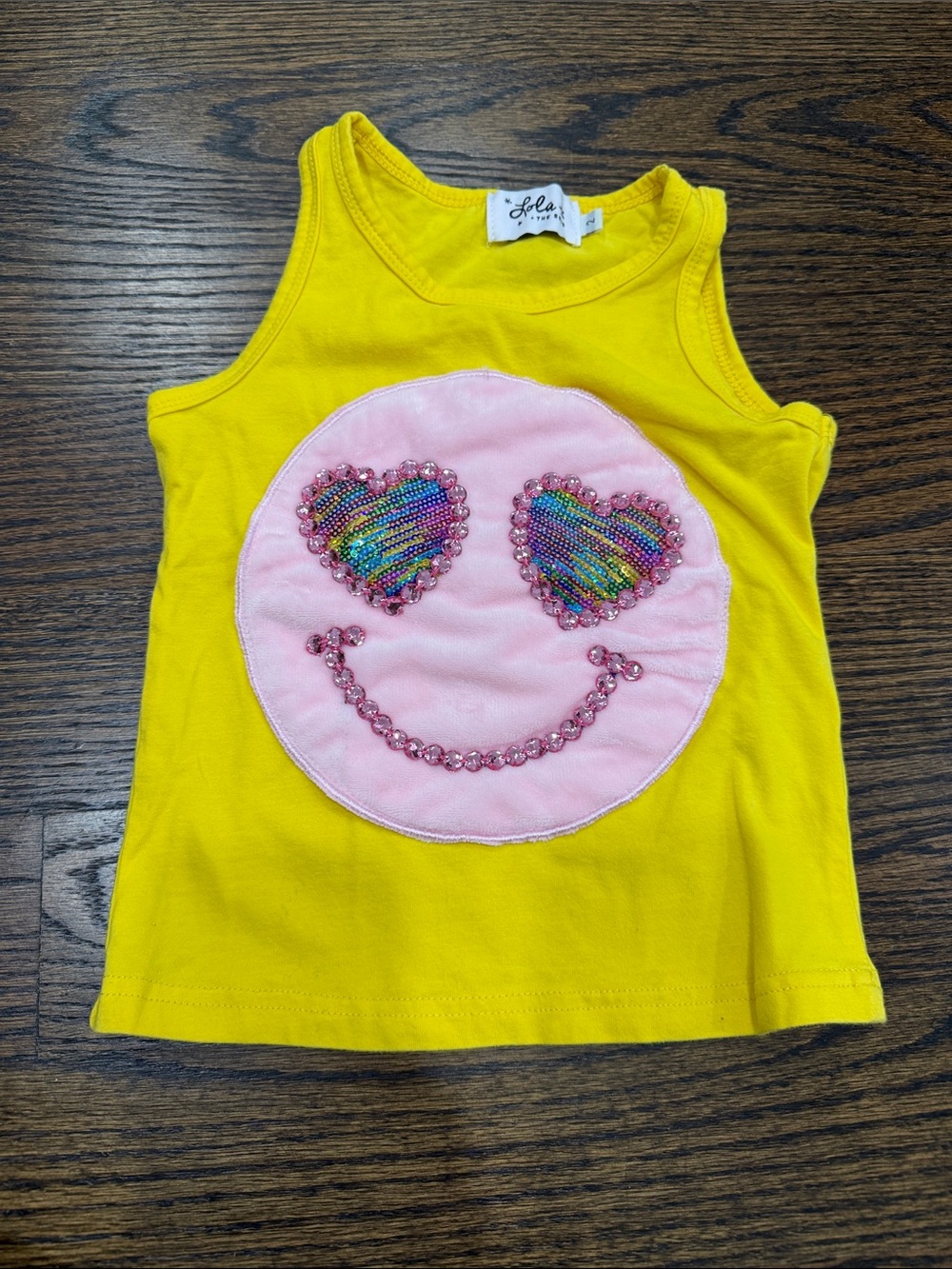 Lola + The Boys Yellow Tank with Pink Sequin Smiley